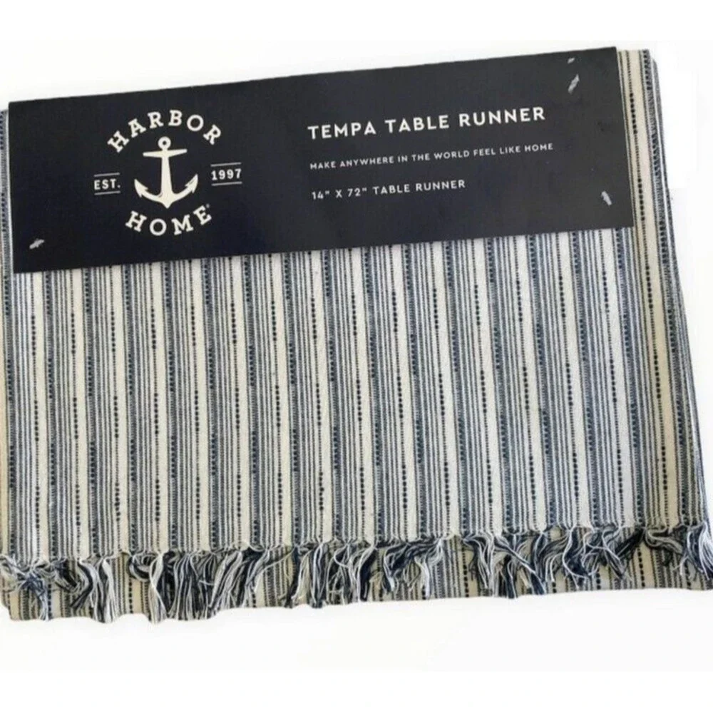 Table Runner Blue Beach Stripe Indoor Outdoor Reversible Summer Nautical 14x72